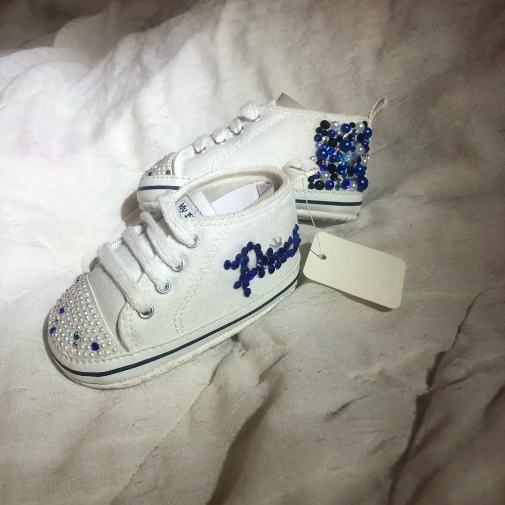 Newborn Christening Baptism Baby Boy Custom Bling Soft Shoes - Picture 4 of 7